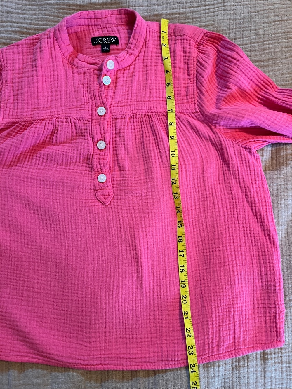 J. Crew 100% Cotton Gauze Bright Pink Popover Top - Picture 7 of 7